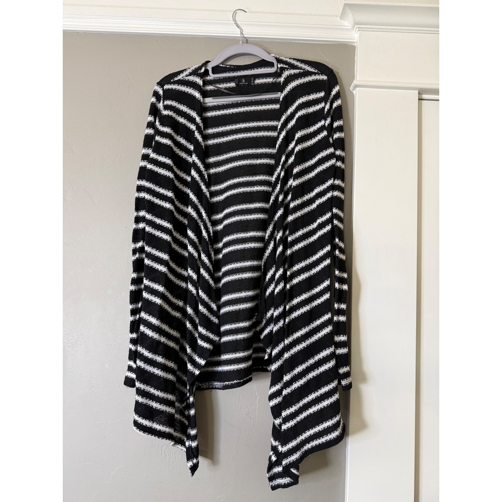 Volcom Womens Black White Striped Open Front Waterfall Cardigan Sweater H7372-00